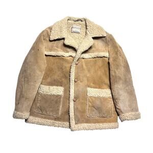 Schott Bros Rancher 70s Leather Suede Shearling Western Sherpa Coat Large